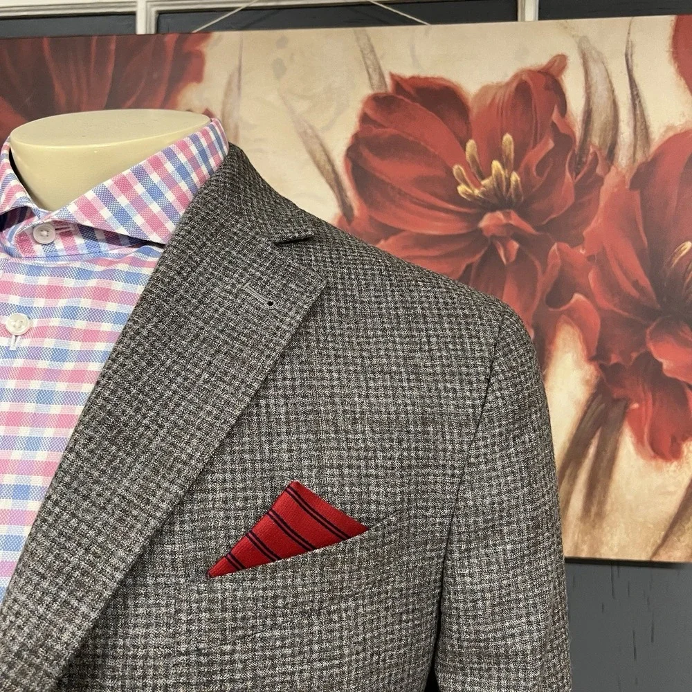 Joseph Abboud Blazer Mens 44L Long Modern Slim Fit Wool Flannel Tan/Gray/Brown